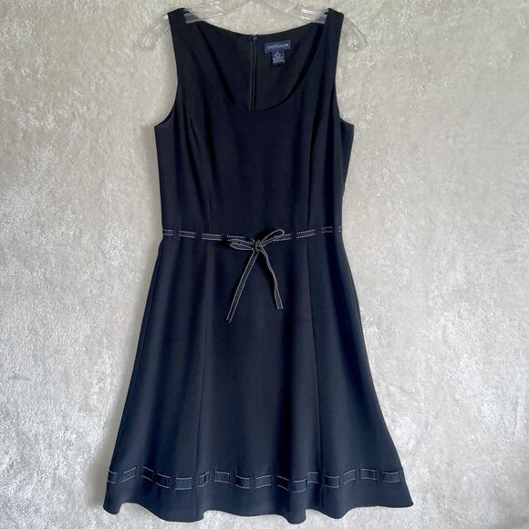 Loft Black Silk Dress Size 6 White Dotted Ribbon Sleeveless Casual Feminine - Picture 2 of 11